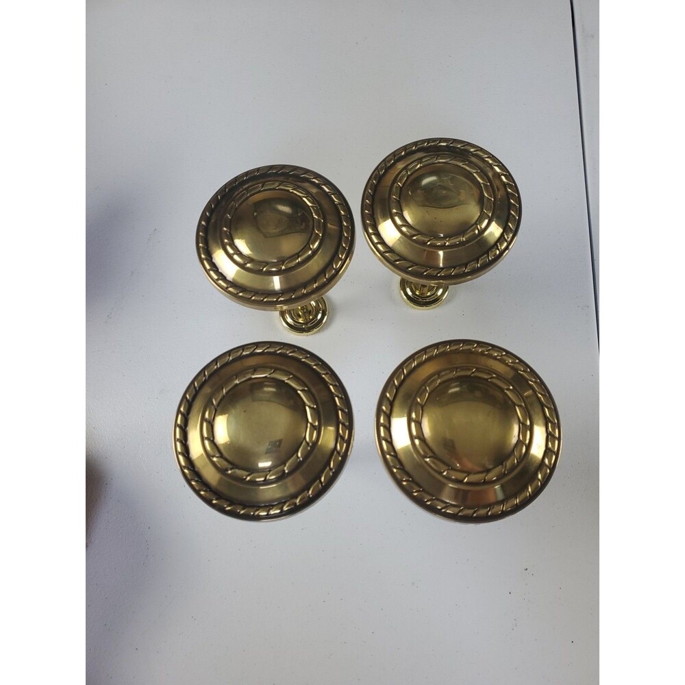 Vintage Lot 4 Ornate Brass Curtain Rod Tie Backs Hold Finials Round 4”